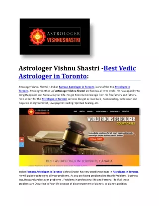 Astrologer Vishnu Shastri -Best Vedic Astrologer in Toronto: