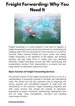 Freight Forwarding: Why You Need It