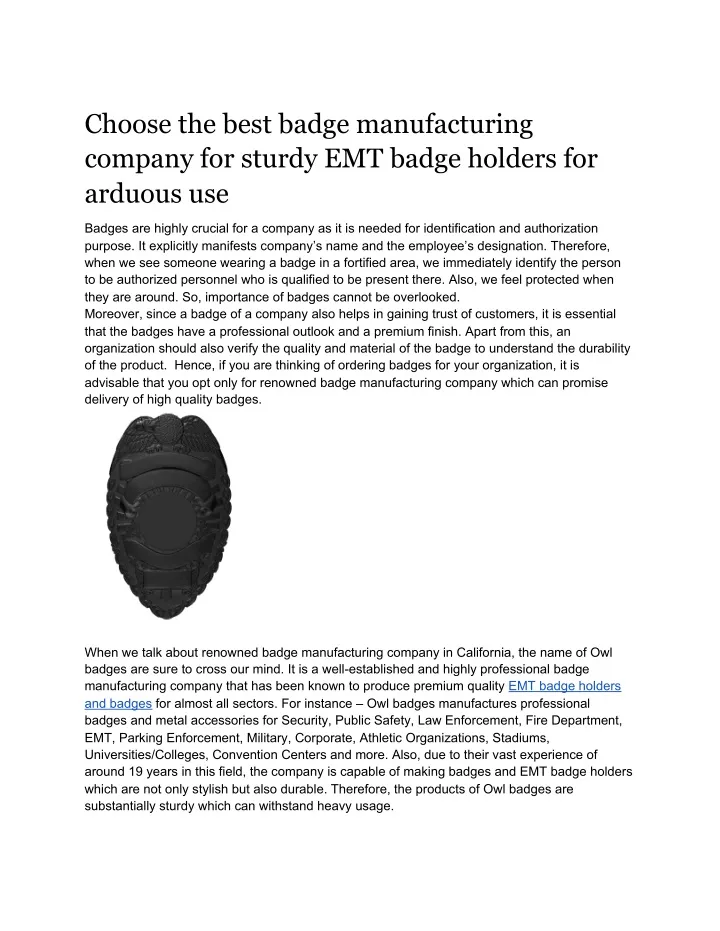choose the best badge manufacturing company