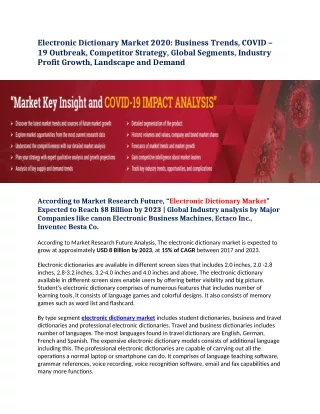 electronic dictionary market 2020 business trends