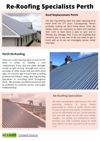Re-Roofing Specialists Perth