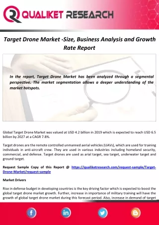 Target Drone Market Size, Scope, Growth Analysis and Forecast Report to 2027