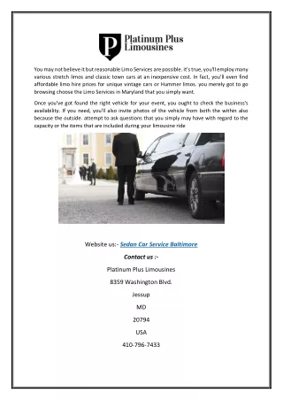 Sedan Car Service Baltimore | Platinumpluslimos.com