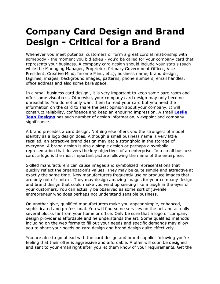 company card design and brand design critical