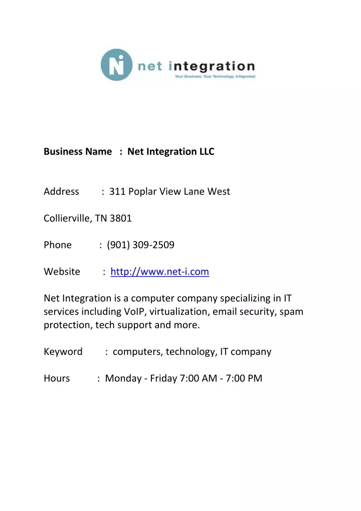 business name net integration llc address
