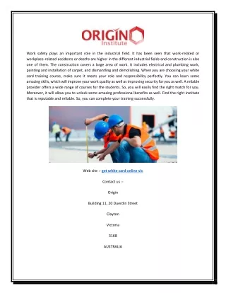 Get White Card Online VIC | Origin.edu.au