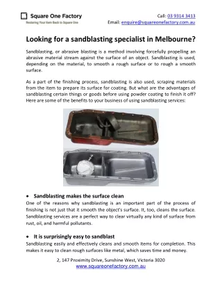 call 03 9314 3413 email enquire@squareonefactory
