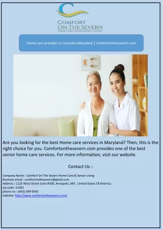 Home care provider in Columbia Maryland | Comfortonthesevern.com