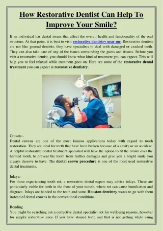 how restorative dentist can help to improve your