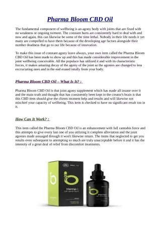 Where To Buy" Pharma Bloom CBD Oil : 100% Secure, Safe Reviews, Trial, Price and Benefits!