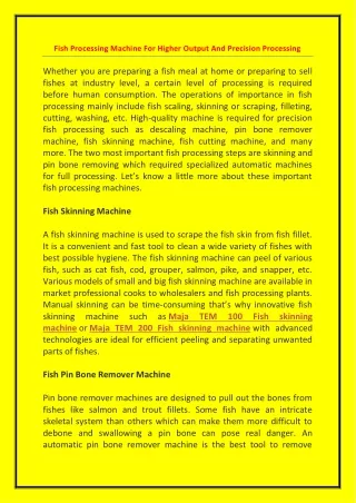 fish processing machine for higher output