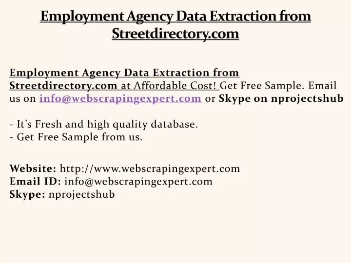employment agency data extraction from streetdirectory com