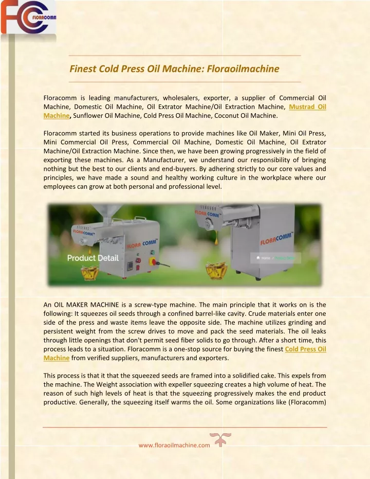 finest cold press oil machine floraoilmachine