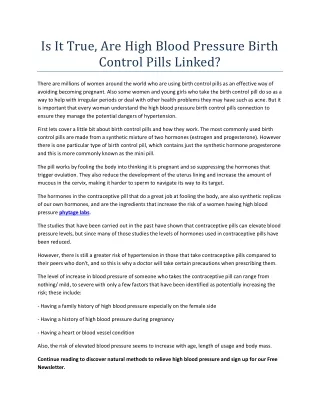 is it true are high blood pressure birth control