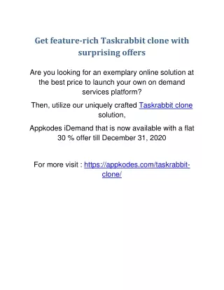 Get feature-rich Taskrabbit clone with surprising offers
