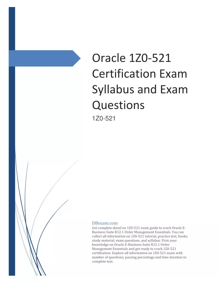 oracle 1z0 521 certification exam syllabus