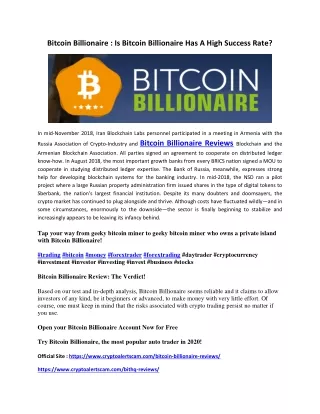 Bitcoin Billionaire : Is Bitcoin Billionaire Has A High Success Rate?