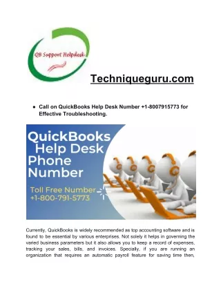 QuickBooks Help Desk Number  1-8007915773 for Effective Troubleshooting