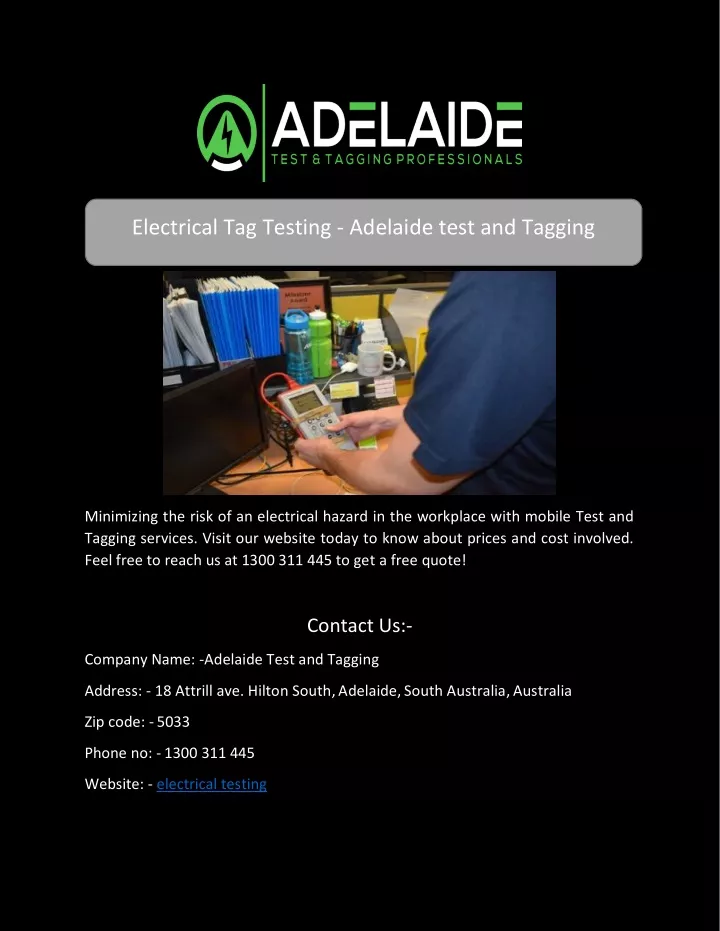 electrical tag testing adelaide test and tagging