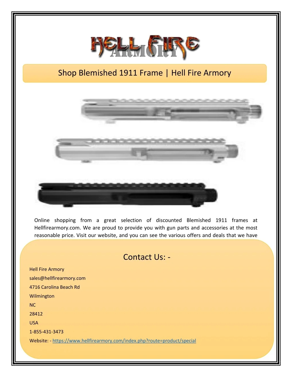 PPT - Shop Blemished 1911 Frame | Hell Fire Armory PowerPoint ...