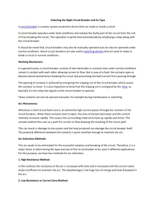 selecting the right circuit breaker and its type