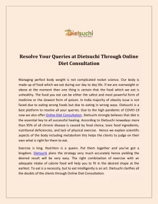 Resolve Your Queries at Dietsuchi Through Online Diet Consultation