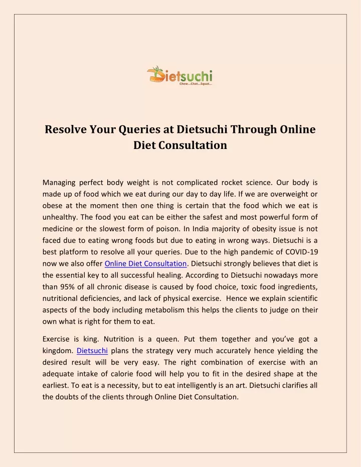 resolve your queries at dietsuchi through online