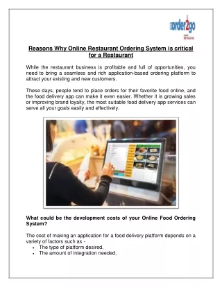 Reasons Why Online Restaurant Ordering System is critical for a Restaurant