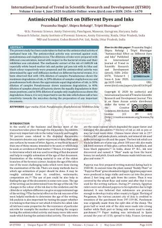 Antimicrobial Effect on Different Dyes and Inks