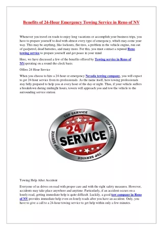 Reno Towing Company and 24-Hour Roadside Assistance