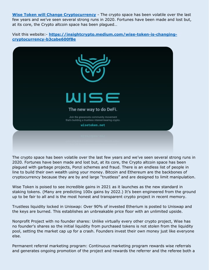 wise token will change cryptocurrency the crypto