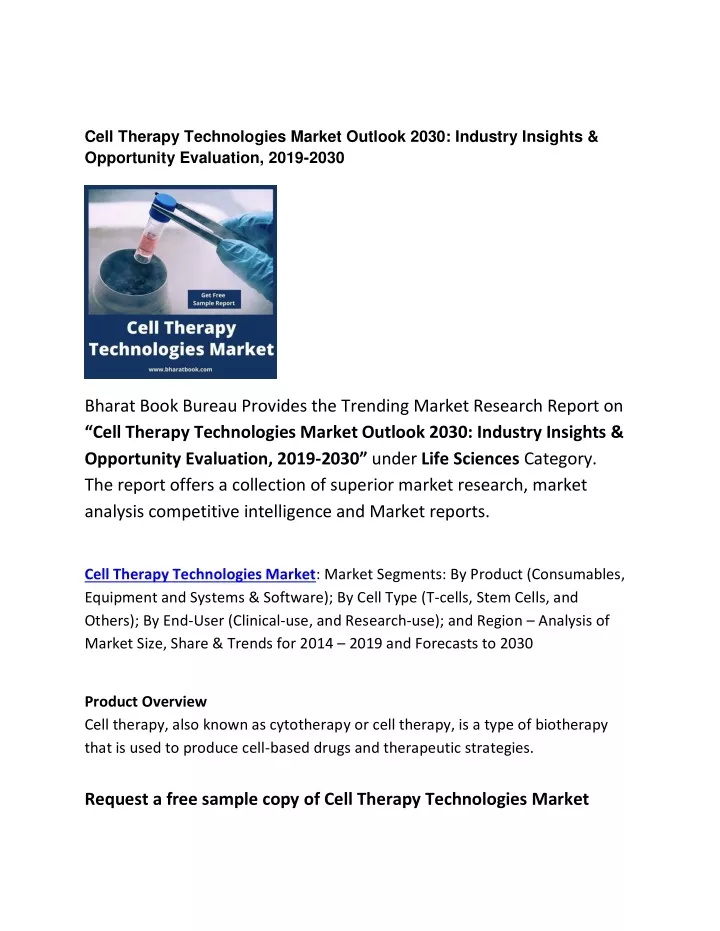 cell therapy technologies market outlook 2030