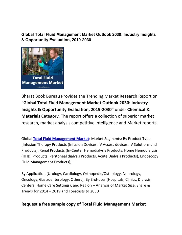 global total fluid management market outlook 2030