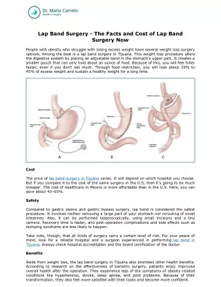 Lap Band Surgery - The Facts and Cost of Lap Band Surgery Now