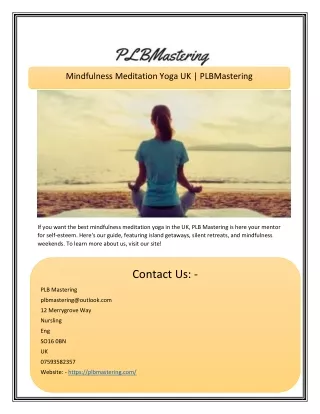 Mindfulness Meditation Yoga UK | PLBMastering
