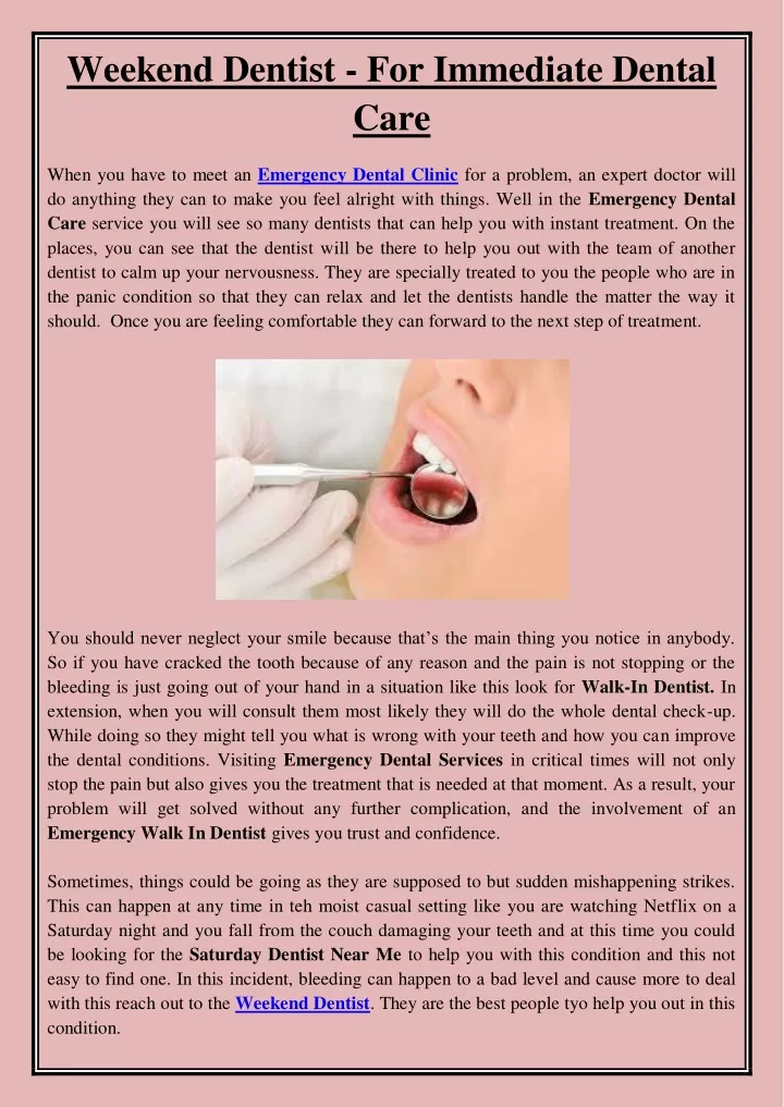 weekend dentist for immediate dental care