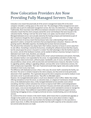 how colocation providers are now providing fully