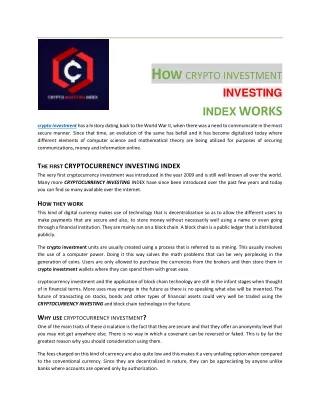 HOW CRYPTO INVESTMENT  INVESTING  INDEX WORKS