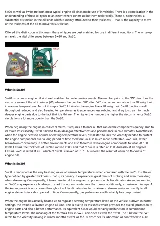 Distinction In Between 5w20 and 5w30