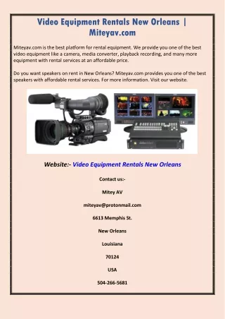 Video Equipment Rentals New Orleans | Miteyav.com