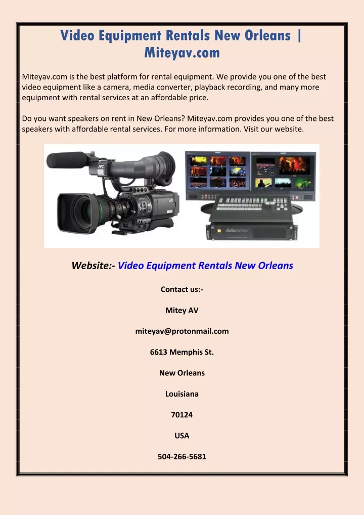 video equipment rentals new orleans miteyav com