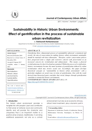 Sustainability in Historic Urban Environments: Effect of gentrification in the process of sustainable urban revitalizati