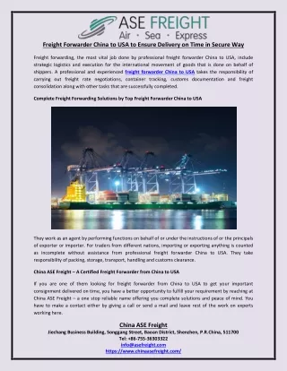 freight forwarder china to usa to ensure delivery