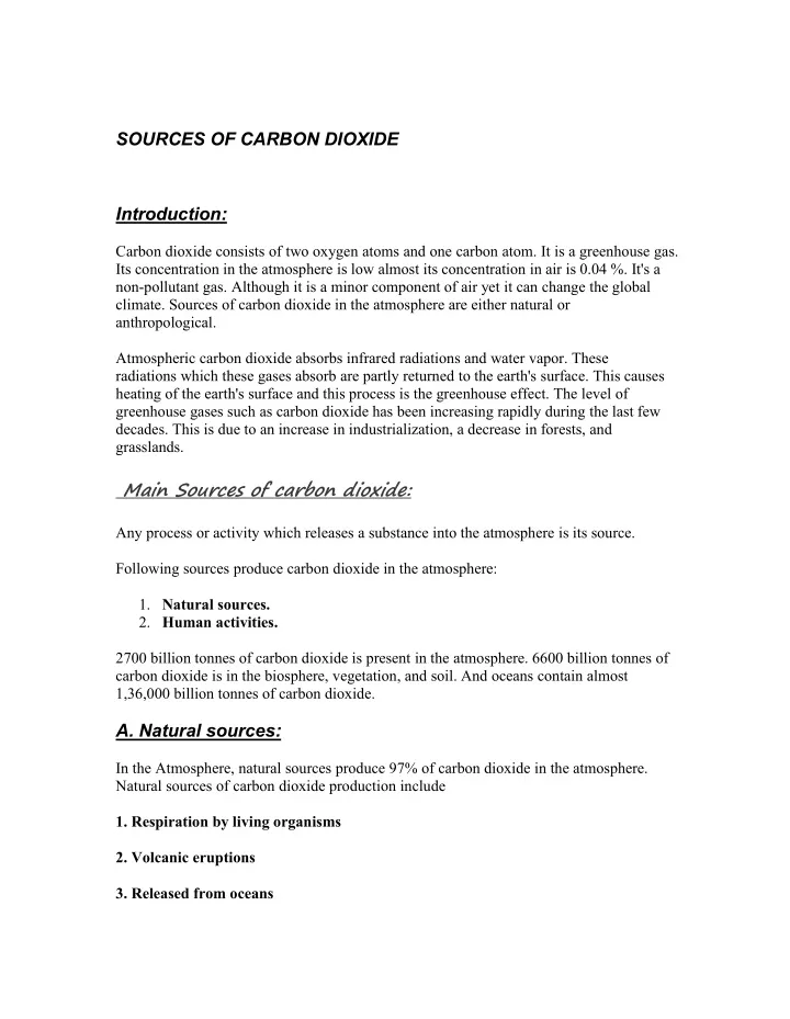 sources of carbon dioxide