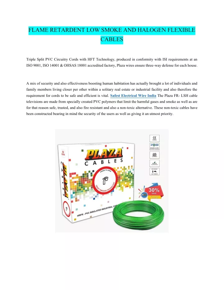 flame retardent low smoke and halogen flexible