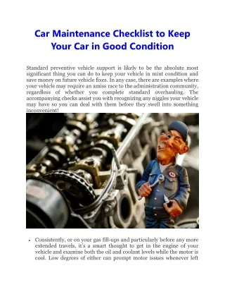 Car Maintenance Checklist to Keep Your Car in Good Condition
