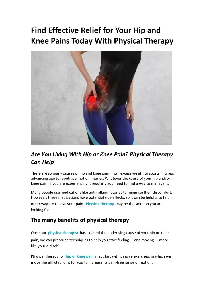 find effective relief for your hip and knee pains