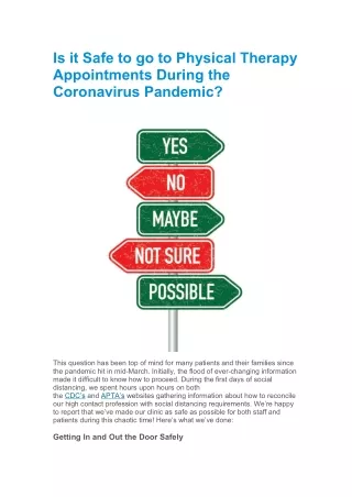 Is it Safe to go to Physical Therapy Appointments During the Coronavirus Pandemic?