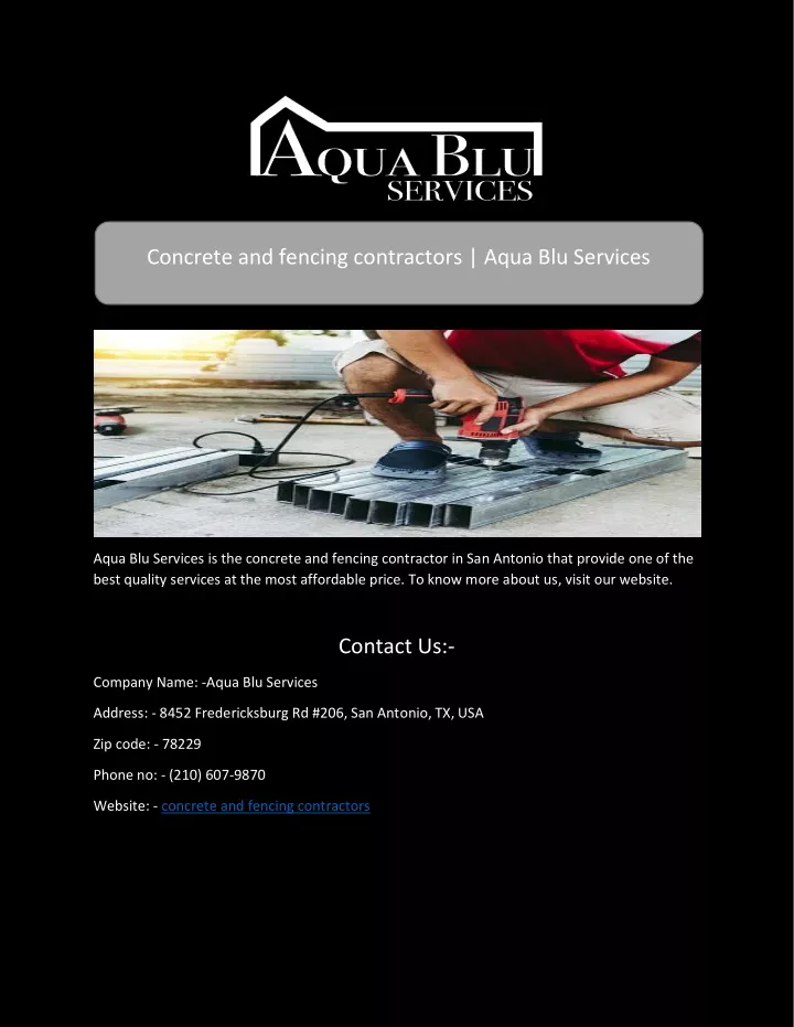 concrete and fencing contractors aqua blu services