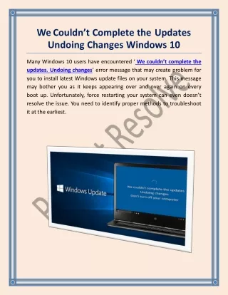 we couldn t complete the updates undoing changes windows 10